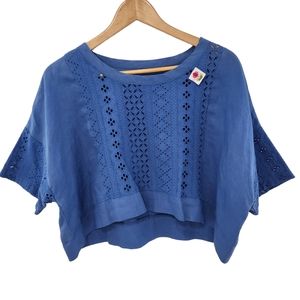 Women's Blue Short Sleeve Cropped Shirt